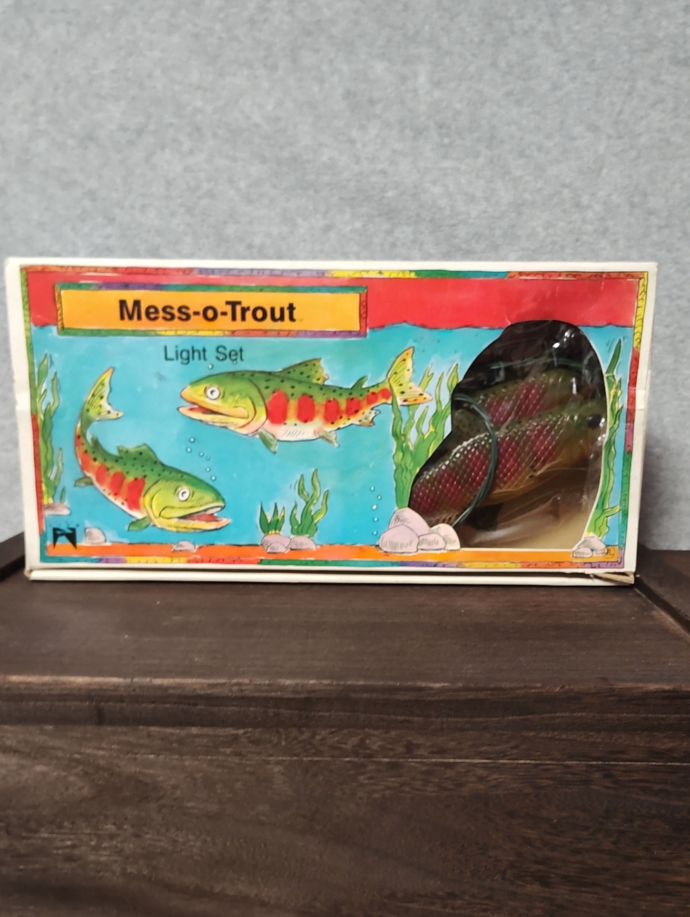 Vintage 1987 Blow Mold Mess-o-trout Fish String Lights 10 Fish & Lights NOB